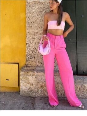 Zara Wide-Leg Hot Pink Trousers